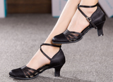 Satin Women's Modern Dance Shoes | Black Tango Ballroom Dance Shoes | Indoor | Danceshoesmart