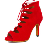 Red Latin Dance Shoes | Suede Sole Salsa Dancing Shoes | Velvet Women's Dance Shoes | Danceshoesmart