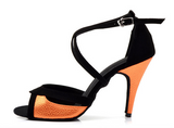 <transcy>Женская танцевальная обувь для сальсы | Черные оранжевые туфли для латинских танцев | Сандалии для бальных танцев | Danceshoesmart</transcy>