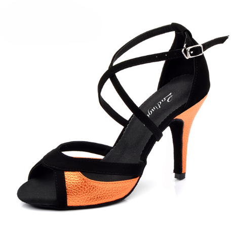 Salsa Dance Shoes For Women | Black Orange Latin Dance Shoes | Ballroom Dance Sandals| Danceshoesmart