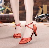 Modern Dance Shoes | Red Latin Shoes For Women | Satin Ballroom Dance Shoes | Danceshoesmart