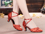 Modern Dance Shoes | Red Latin Shoes For Women | Satin Ballroom Dance Shoes | Danceshoesmart