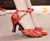 Modern Dance Shoes | Red Latin Shoes For Women | Satin Ballroom Dance Shoes | Danceshoesmart