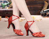 Modern Dance Shoes | Red Latin Shoes For Women | Satin Ballroom Dance Shoes | Danceshoesmart