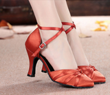 Modern Dance Shoes | Red Latin Shoes For Women | Satin Ballroom Dance Shoes | Danceshoesmart