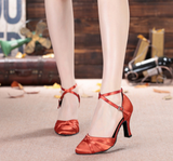 Modern Dance Shoes | Red Latin Shoes For Women | Satin Ballroom Dance Shoes | Danceshoesmart