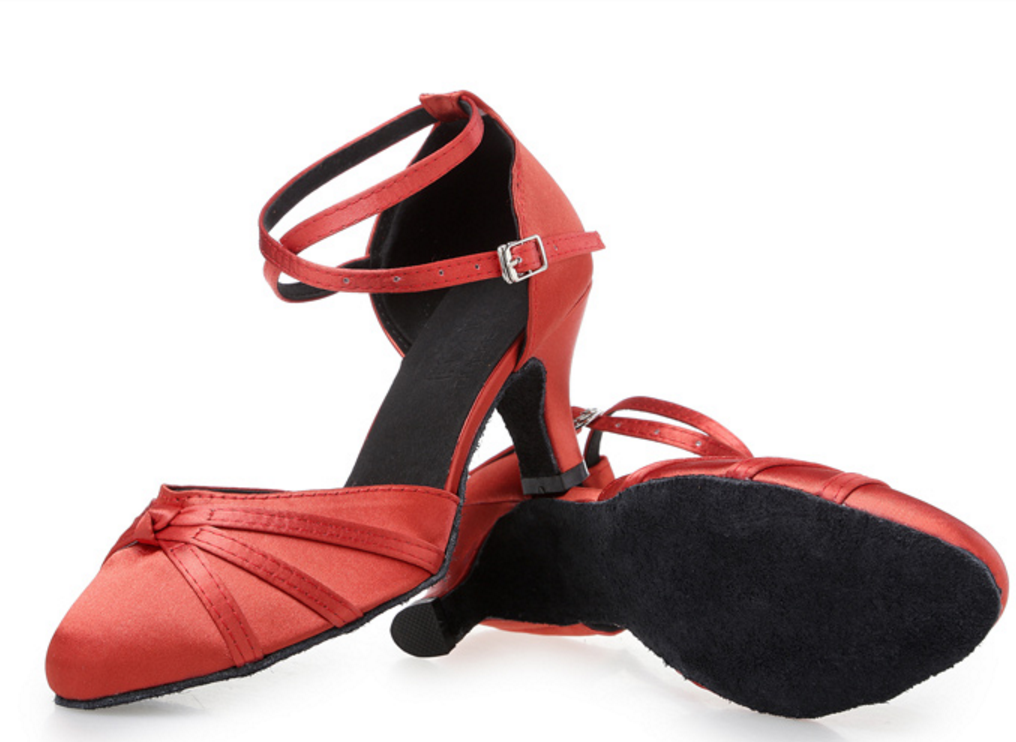 Modern Dance Shoes | Red Latin Shoes For Women | Satin Ballroom Dance Shoes | Danceshoesmart