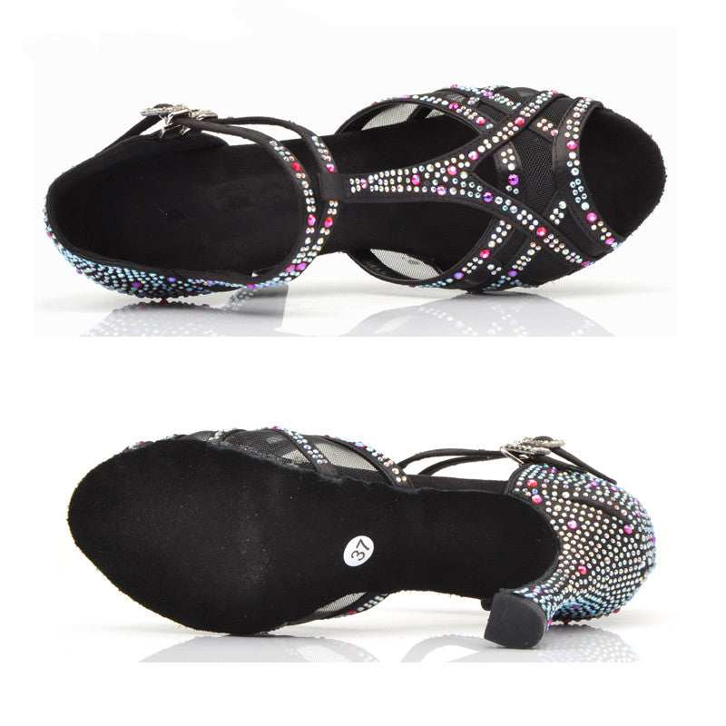 Latin Dance Shoes | Women's Ballroom Dance Shoes | Rhinestone Black Salsa Shoes | Danceshoesmart