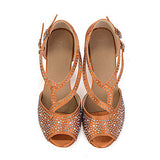 <transcy>Женская латинская обувь | Атласные танцевальные туфли со стразами | Бронзовый черный | Обувь для танцев по индивидуальному заказу | Danceshoesmart</transcy>