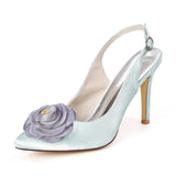 Women's Satin Heel Pumps With Flower Sandals For Wedding Party