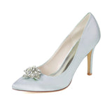 Women's Shoes Pumps Closed Point Toe 9.5CM High Heels Stiletto Buckle Rhinestone Wedding Shoes