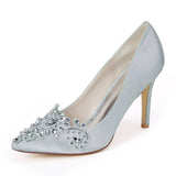 Women's Satin Rhinestone Wedding Shoes Spring Summer Autumn Elegant Pointed Toe Pumps