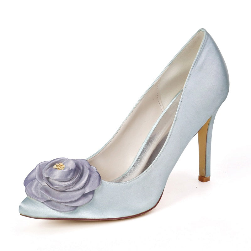 Wedding Shoes For Women Birde Elegant Pumps High Thin Heel Satin Flower Shoes For Party