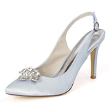 Women's Satin Stiletto Heel Closed Toe Pumps Sandals With Rhinestone