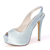 Women Girl Satin Stiletto Heel Peep Toe Platform Pumps Sandals For Wedding Party