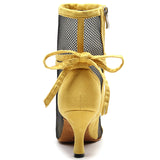 Soft Sole Dance Shoes Black Yellow Women High Heeled Tango Ballroom Dance Boots Girls Mesh Salsa Dancing Shoes