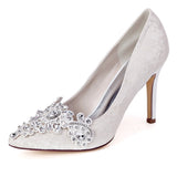 Women's Stiletto Heel Closed Toe Pumps Sandals With Rhinestone Wedding Shoes For Bride