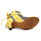 Soft Sole Dance Shoes Yellow Red Women High Heeled Tango Ballroom Dance Boots Girls Mesh Salsa Dancing Shoes