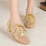 Women's Modern Shoes | Ballroom Dance Shoes Lace | Sequin Low Heel | Customizable Dance Shoes | Danceshoesmart