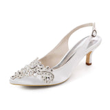 Satin Rhinestone Wedding Pumps 6cm Stiletto Heel Women Bride High Heel Shoes With Rhinestone