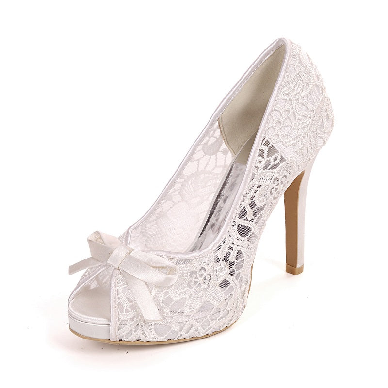 Stiletto Heel Pumps Bowtie Platform Peep Toe Sandals Shoes For Wedding Party Pink White Black