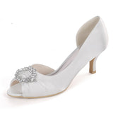 Peep Toe Pumps For Women Bride Satin Rhinestone Buckle Sandals 6cm Heel