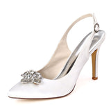 Women's Satin Stiletto Heel Closed Toe Pumps Sandals With Rhinestone