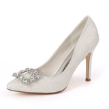 Women's Rhinestone Stiletto Heel Closed Toe Pumps Wedding Shoes For Bride