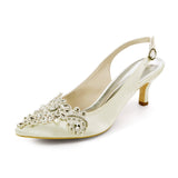 Satin Rhinestone Wedding Pumps 6cm Stiletto Heel Women Bride High Heel Shoes With Rhinestone