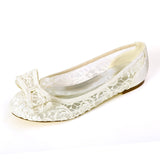 Women's Lace Bowtie Flats Closed Toe Sandals Wedding Bride Shoes