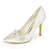 Women's Satin Rhinestone Wedding Shoes Spring Summer Autumn Elegant Pointed Toe Pumps