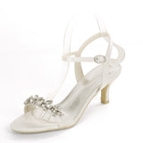 Ladies Women Sandals Satin Rhinestone Wedding Party Fashion Shoes 6cm Heel