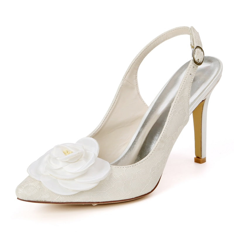 Women's Stiletto Heel Pumps With Buckle Flower Wedding Party Shoes