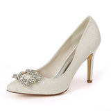 Women's Rhinestone Stiletto Heel Closed Toe Pumps Wedding Shoes For Bride