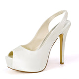 Women Girl Satin Stiletto Heel Peep Toe Platform Pumps Sandals For Wedding Party