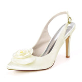 Women's Satin Heel Pumps With Flower Sandals For Wedding Party