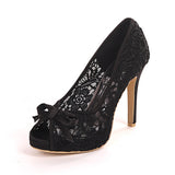 Stiletto Heel Pumps Bowtie Platform Peep Toe Sandals Shoes For Wedding Party Pink White Black