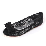 Women's Lace Bowtie Flats Closed Toe Sandals Wedding Bride Shoes