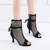 Soft Sole Dance Shoes Red Black Women High Heeled Tango Ballroom Dance Boots Girls Mesh Salsa Dancing Shoes
