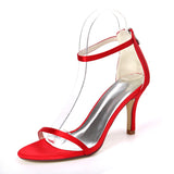 Women's Satin Stiletto Heel Open Toe Sandals With Chain Pumps