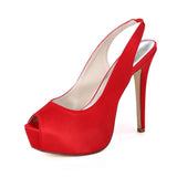 Women Girl Satin Stiletto Heel Peep Toe Platform Pumps Sandals For Wedding Party