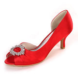 Peep Toe Pumps For Women Bride Satin Rhinestone Buckle Sandals 6cm Heel