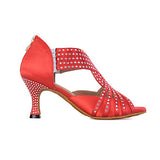 Women's Latin Dance Shoes | Rhinestone Ballroom Salsa Shoes | Zipper Flared Heel | Performance | Danceshoesmart