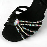 Women's Latin Shoes | Ballroom Shoes | Satin Sandal Rhinestone Dance Shoes | Black | Danceshoesmart