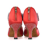 Women's Latin Dance Shoes | Rhinestone Ballroom Salsa Shoes | Zipper Flared Heel | Performance | Danceshoesmart