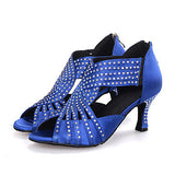 <transcy>Женская обувь для латинских танцев | Бальные туфли для сальсы со стразами | Расклешенный каблук с застежкой-молнией | Производительность | Danceshoesmart</transcy>
