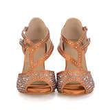 Women's Latin Shoes | Satin Rhinestone Dance Shoes | Bronze Black | Customized Dance Shoes | Danceshoesmart